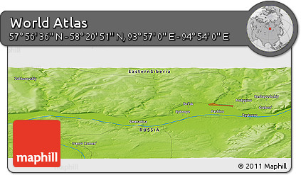 Physical Panoramic Map of the Area around 58° 8' 44" N, 94° 25' 30" E