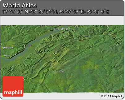 Satellite 3D Map of the Area around 58° 8' 44" N, 95° 16' 30" E