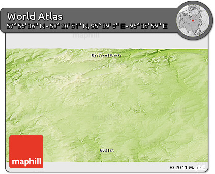 Physical 3D Map of the Area around 58° 8' 44" N, 96° 7' 30" E
