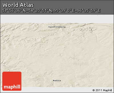 Shaded Relief 3D Map of the Area around 58° 8' 44" N, 96° 7' 30" E