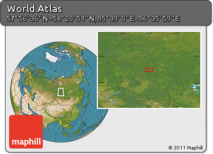 Satellite Location Map of the Area around 58° 8' 44" N, 96° 7' 30" E