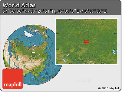 Satellite Location Map of the Area around 58° 8' 44" N, 96° 7' 30" E