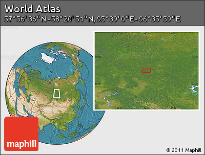 Satellite Location Map of the Area around 58° 8' 44" N, 96° 7' 30" E