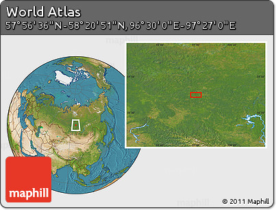 Satellite Location Map of the Area around 58° 8' 44" N, 96° 58' 29" E