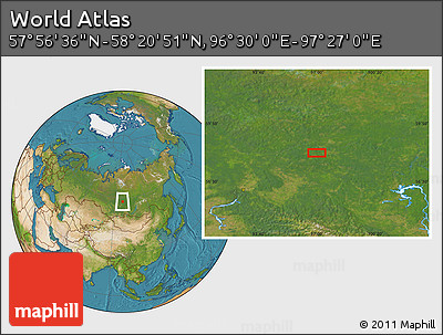 Satellite Location Map of the Area around 58° 8' 44" N, 96° 58' 29" E