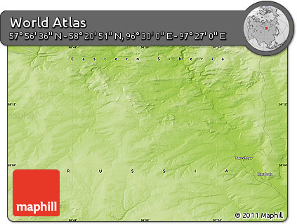 Physical Map of the Area around 58° 8' 44" N, 96° 58' 29" E
