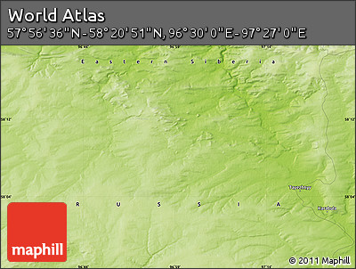 Physical Map of the Area around 58° 8' 44" N, 96° 58' 29" E
