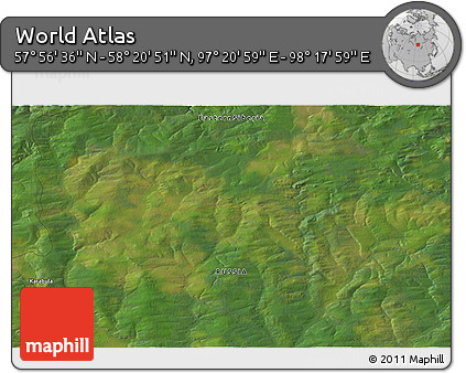 Satellite 3D Map of the Area around 58° 8' 44" N, 97° 49' 29" E