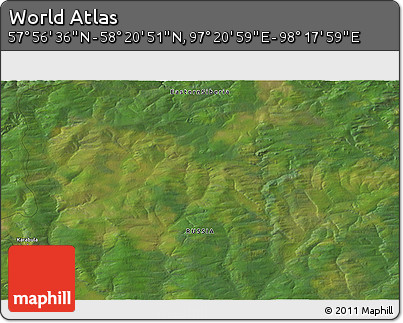 Satellite 3D Map of the Area around 58° 8' 44" N, 97° 49' 29" E