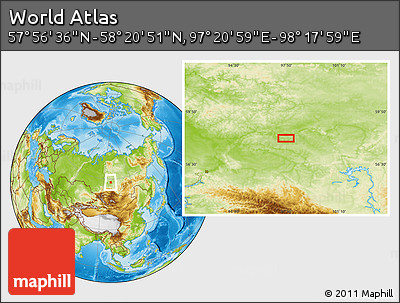 Physical Location Map of the Area around 58° 8' 44" N, 97° 49' 29" E