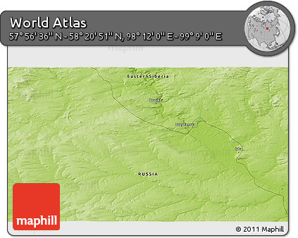 Physical 3D Map of the Area around 58° 8' 44" N, 98° 40' 30" E