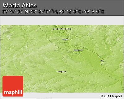 Physical 3D Map of the Area around 58° 8' 44" N, 98° 40' 30" E