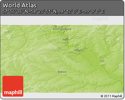 Physical 3D Map of the Area around 58° 8' 44" N, 98° 40' 30" E