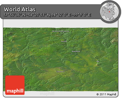 Satellite 3D Map of the Area around 58° 8' 44" N, 98° 40' 30" E