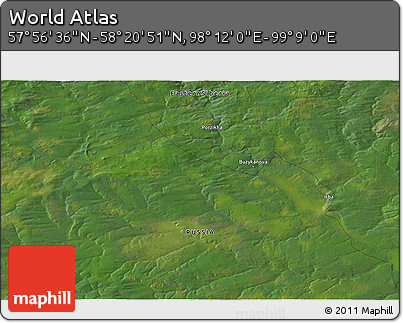 Satellite 3D Map of the Area around 58° 8' 44" N, 98° 40' 30" E