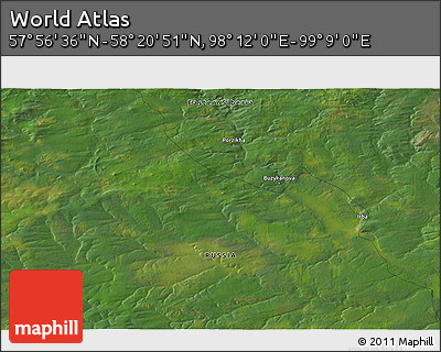 Satellite 3D Map of the Area around 58° 8' 44" N, 98° 40' 30" E
