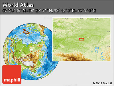 Physical Location Map of the Area around 58° 8' 44" N, 98° 40' 30" E