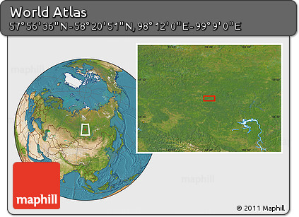 Satellite Location Map of the Area around 58° 8' 44" N, 98° 40' 30" E