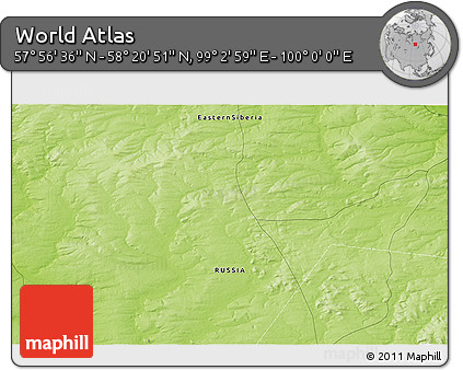 Physical 3D Map of the Area around 58° 8' 44" N, 99° 31' 30" E