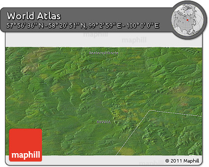 Satellite 3D Map of the Area around 58° 8' 44" N, 99° 31' 30" E