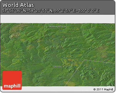 Satellite 3D Map of the Area around 58° 8' 44" N, 99° 31' 30" E