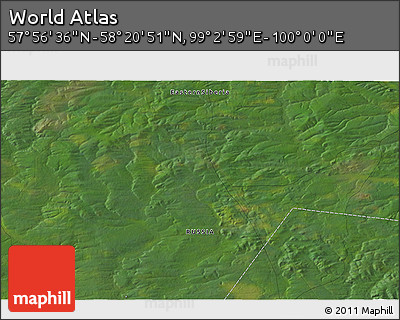 Satellite 3D Map of the Area around 58° 8' 44" N, 99° 31' 30" E