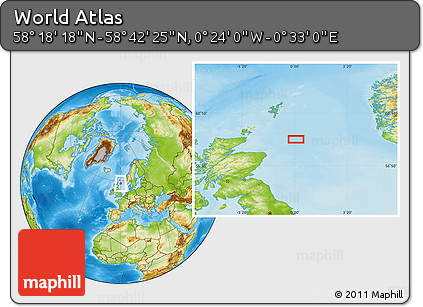 Physical Location Map of the Area around 58° 30' 22" N, 0° 4' 30" E