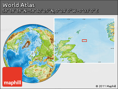 Physical Location Map of the Area around 58° 30' 22" N, 0° 4' 30" E
