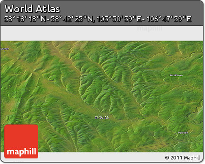 Satellite 3D Map of the Area around 58° 30' 22" N, 106° 19' 29" E