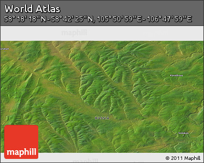 Satellite 3D Map of the Area around 58° 30' 22" N, 106° 19' 29" E