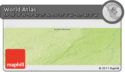 Physical Panoramic Map of the Area around 58° 30' 22" N, 106° 10' 30" W