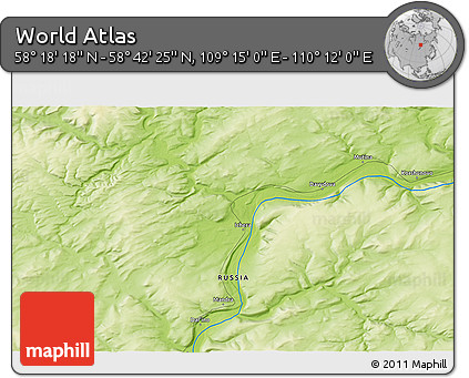 Physical 3D Map of the Area around 58° 30' 22" N, 109° 43' 29" E