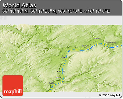 Physical 3D Map of the Area around 58° 30' 22" N, 109° 43' 29" E