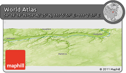 Physical Panoramic Map of the Area around 58° 30' 22" N, 110° 34' 29" E