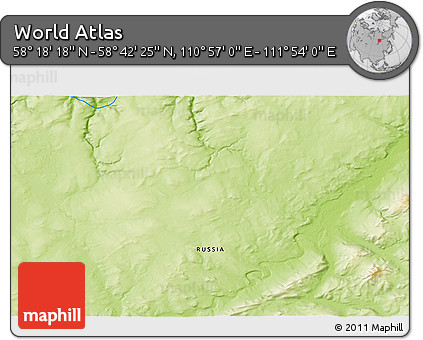 Physical 3D Map of the Area around 58° 30' 22" N, 111° 25' 30" E