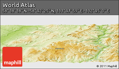 Physical Panoramic Map of the Area around 58° 30' 22" N, 112° 16' 30" E