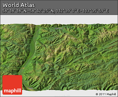 Satellite 3D Map of the Area around 58° 30' 22" N, 113° 7' 30" E