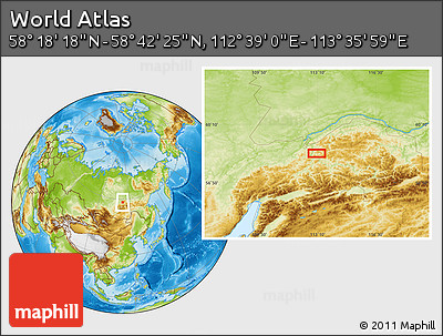 Physical Location Map of the Area around 58° 30' 22" N, 113° 7' 30" E