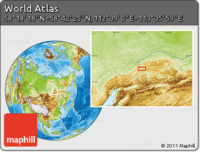 Physical Location Map of the Area around 58° 30' 22" N, 113° 7' 30" E