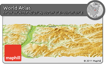 Physical Panoramic Map of the Area around 58° 30' 22" N, 113° 7' 30" E