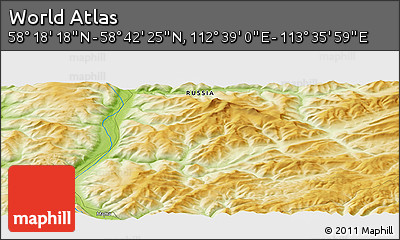 Physical Panoramic Map of the Area around 58° 30' 22" N, 113° 7' 30" E