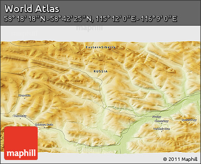 Physical 3D Map of the Area around 58° 30' 22" N, 115° 40' 30" E
