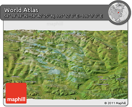 Satellite 3D Map of the Area around 58° 30' 22" N, 115° 40' 30" E