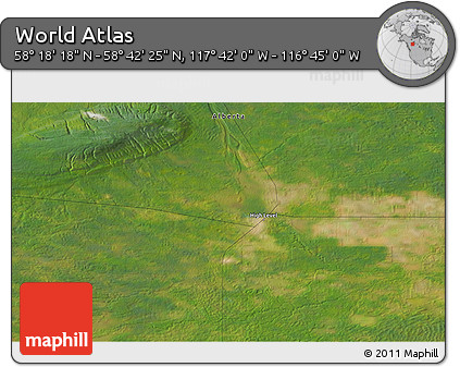 Satellite 3D Map of the Area around 58° 30' 22" N, 117° 13' 29" W