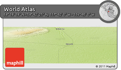 Physical Panoramic Map of the Area around 58° 30' 22" N, 117° 13' 29" W