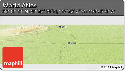 Physical Panoramic Map of the Area around 58° 30' 22" N, 117° 13' 29" W