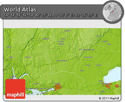 Physical 3D Map of the Area around 58° 30' 22" N, 11° 58' 29" E