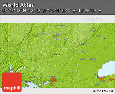 Physical 3D Map of the Area around 58° 30' 22" N, 11° 58' 29" E