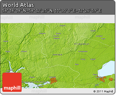 Physical 3D Map of the Area around 58° 30' 22" N, 11° 58' 29" E