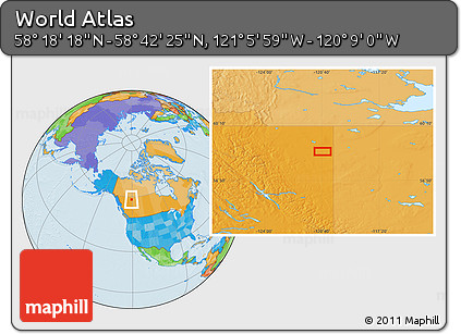 Political Location Map of the Area around 58° 30' 22" N, 120° 37' 30" W
